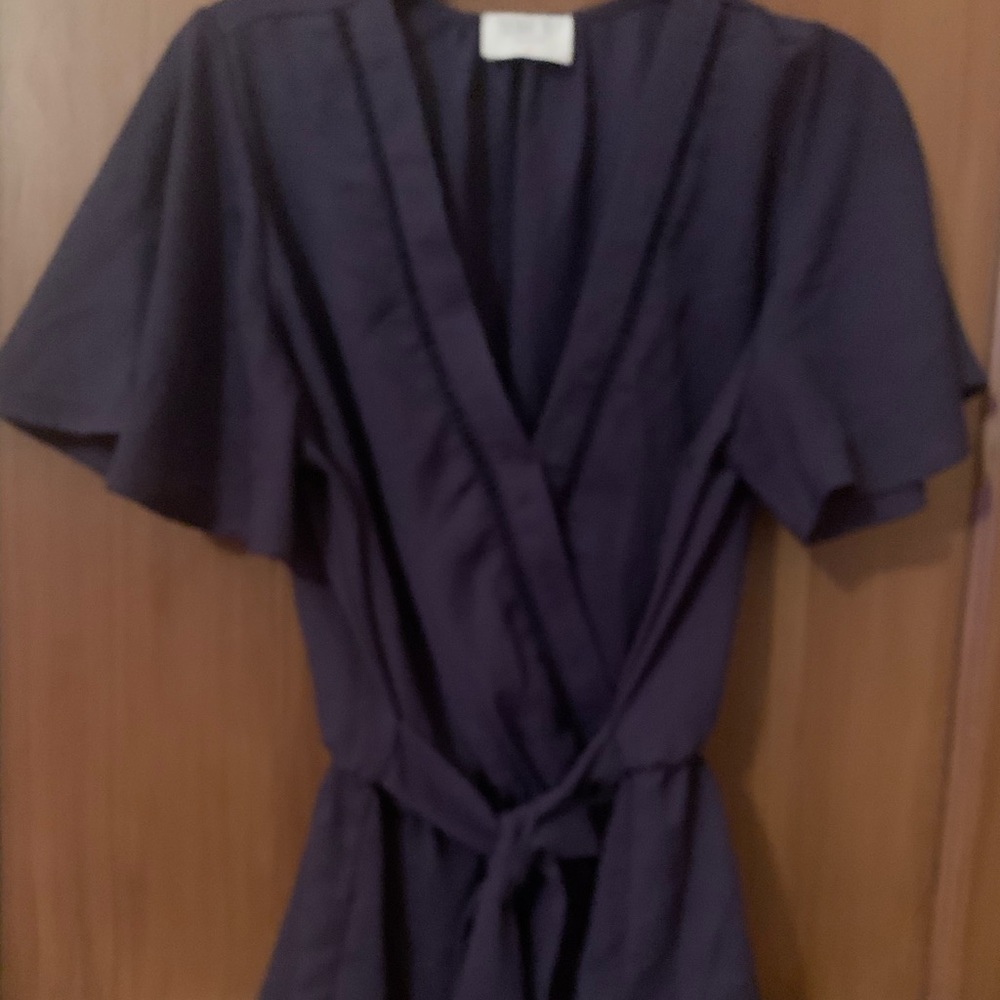 Navy blue flowy wrap top